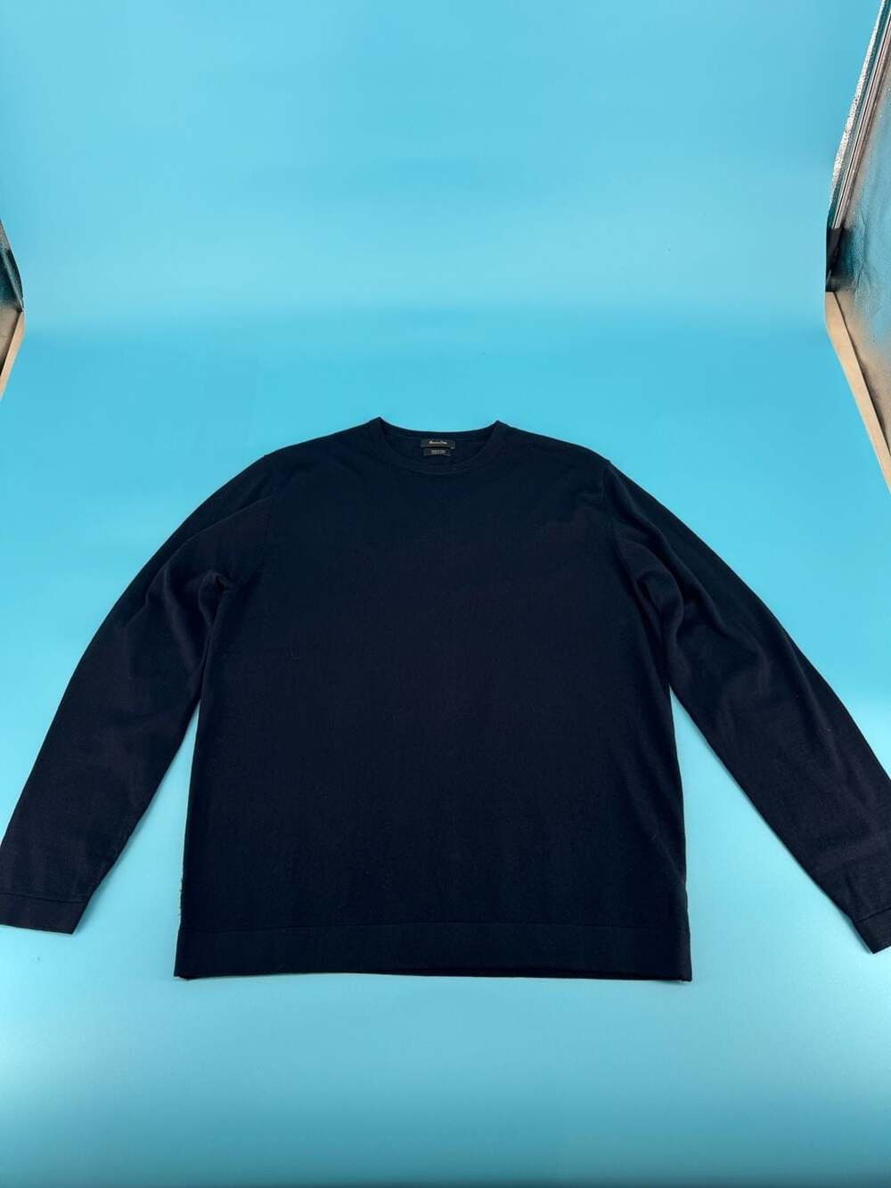 Massimo Dutti Men's Navy Blue Merino Wool Crew Neck Long Sleeve Sweater Size M